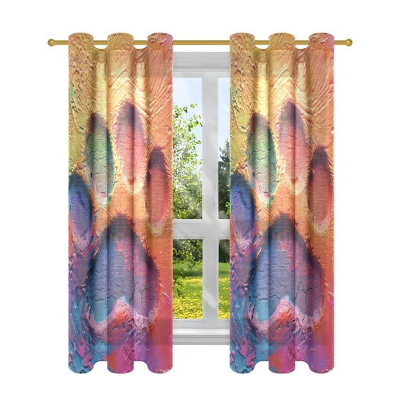 Colorful Dog Paw Print Blackout Curtains Patio Door Curtains Window Decoration for Bedroom Living Room 2 Panels