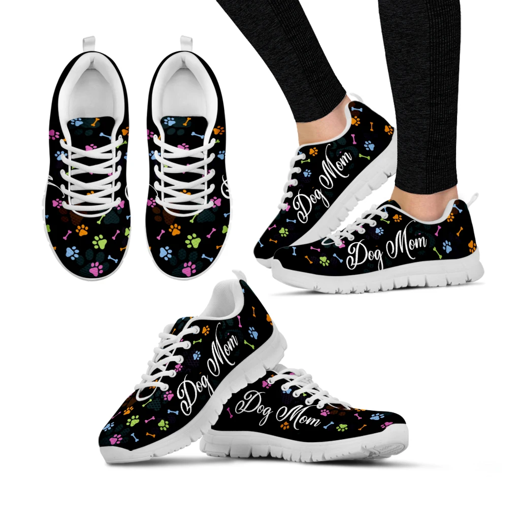 Colorful Dog Paw Print Sneakers For Women Dog Mom Designer Sport Shoes