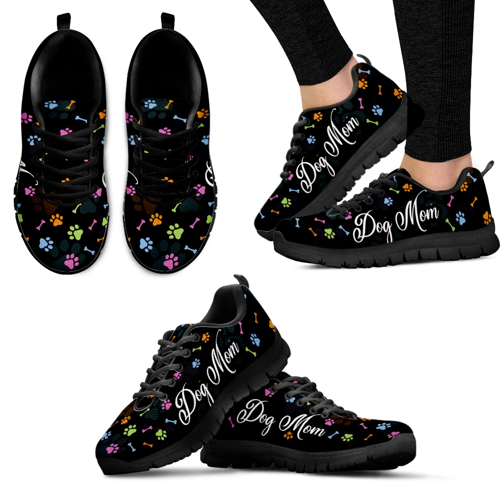 Colorful Dog Paw Print Sneakers For Women Dog Mom Designer Sport Shoes