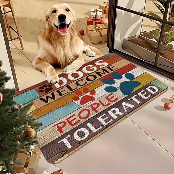 Colorful Dog Paw Print Welcome Mat | Durable Polyester, Machine Washable, Suitable For Living Room, Bedroom, Kitchen, Home Decor, Multiple Sizes Available