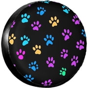 Colorful Dog Paw Spare Tire Cover for Rv SUV Trailer Truck Camper,Waterproof Wheel Protectors Funny Tire Cover for Outdoor Camping Travel,Universal Fit,15 inch