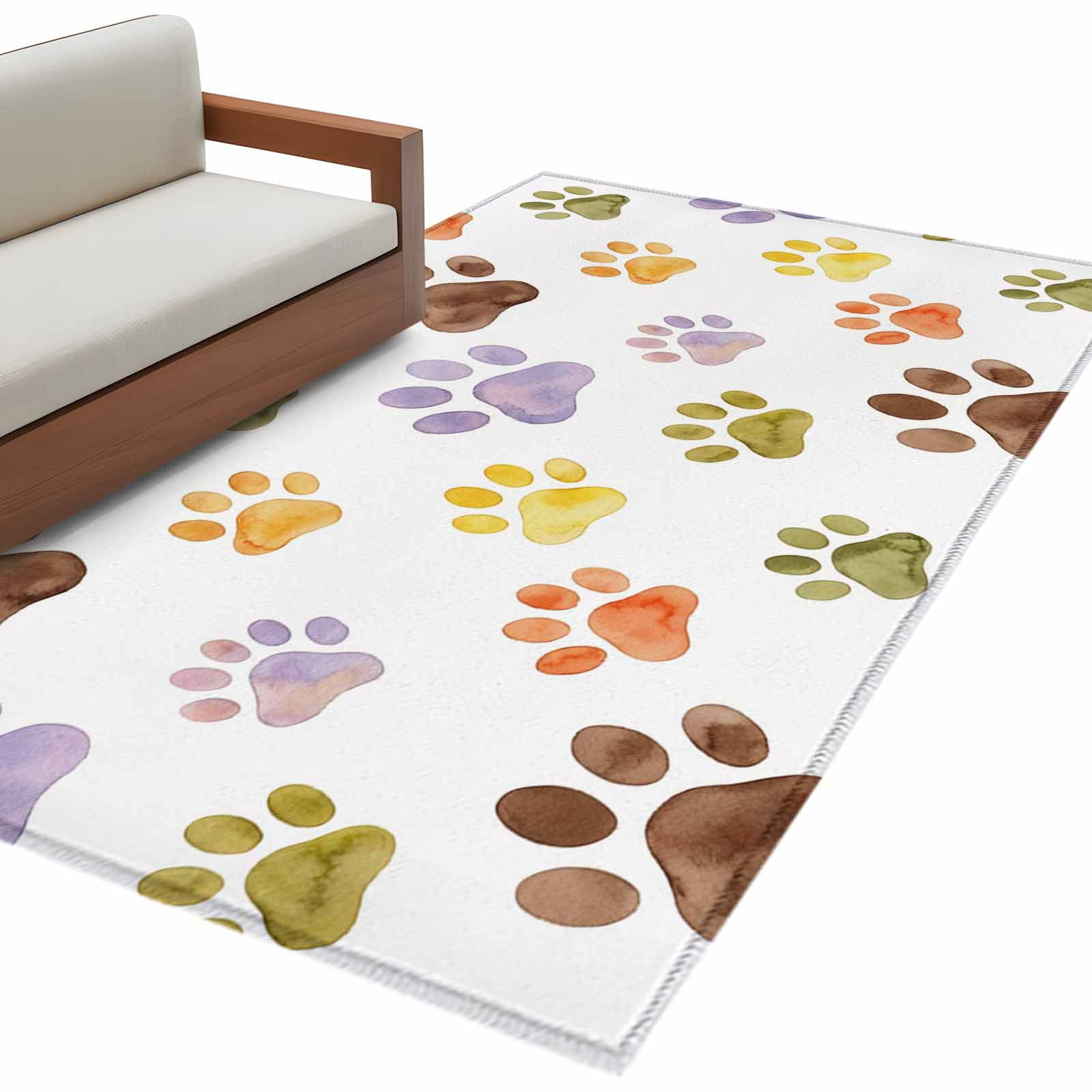 Colorful Dog Paws Area Rug 4x6 Washable Rug Non Slip Farmhouse