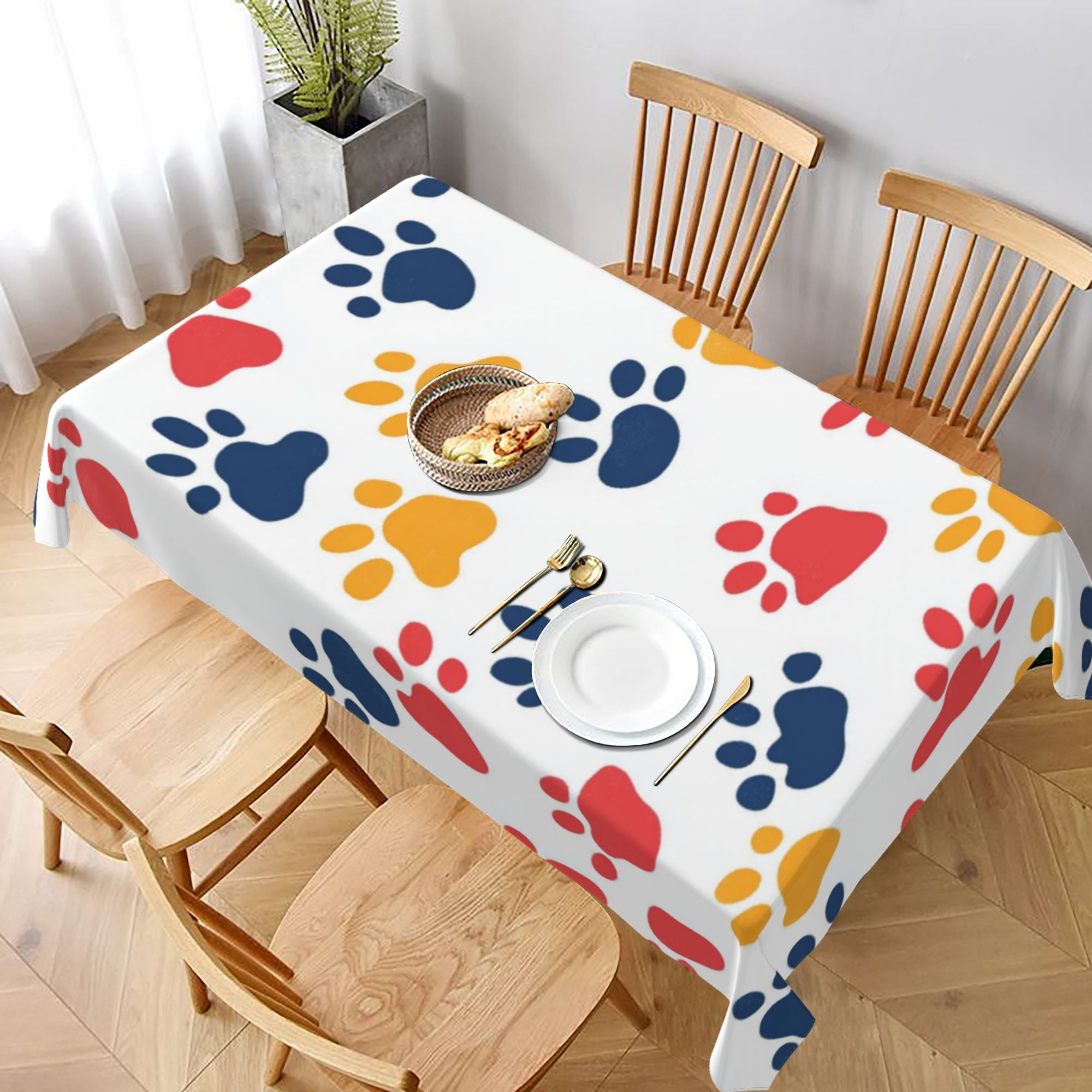 Colorful Dog Paws Tablecloth Tablecloth for Rectangle Tables Waterproof
