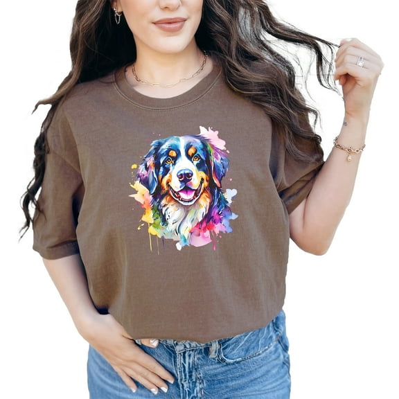 Colorful Dog Portrait T-Shirt, Artistic Dog Lover Tee, Watercolor Pet Design Shirt, Unique Dog Art Print T-Shirt, Gift for Dog Mom, Espresso Comfort Colors T-Shirt, XL