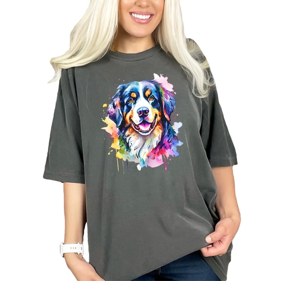 Colorful Dog Portrait T-Shirt, Artistic Dog Lover Tee, Watercolor Pet Design Shirt, Unique Dog Art Print T-Shirt, Gift for Dog Mom, Pepper Comfort Colors T-Shirt, XL