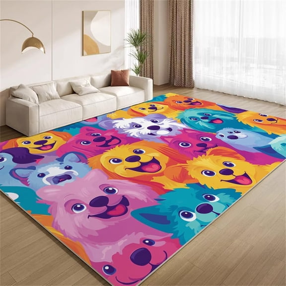 Colorful Dog Rug 2x3ft Small Area Rugs Cute Cartoon Painted Dog Rugs Non Slip Non Shedding Print Washable Floor Carpet for Living Room Bedroom Office Study Foyer Hallway