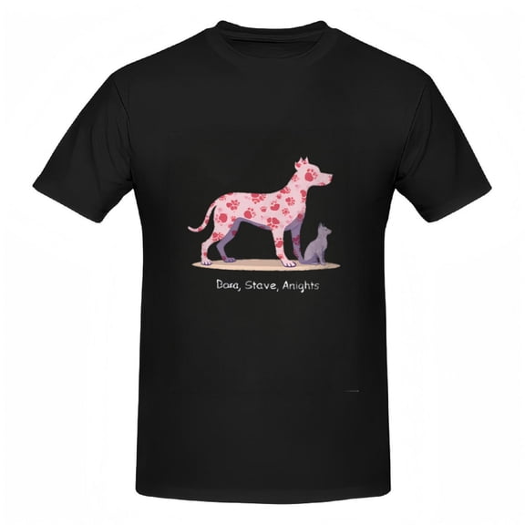 Colorful Dog and Cat Illustration Cotton Short Sleeve T-Shirt for Women - Fun Graphic Tee with ' Dave Angstis ' Design
