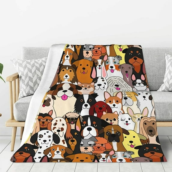 Colorful Dogs Pattern Fleece Throw Blanket Ultra Soft Cozy Decorative Flannel Blanket for Home Bed Couch Chair Travel