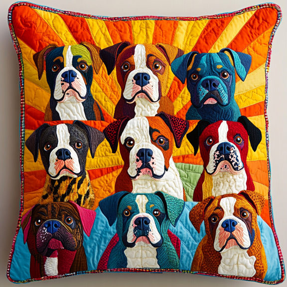 Colorful Dogs Quilted Throw Pillow, Whimsical Patchwork Puppy Cushion