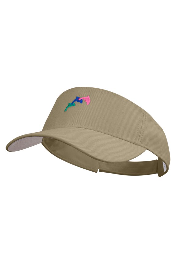 Colorful Dolphin Logo Embroidered Cotton Sports Visors - Khaki OSFM
