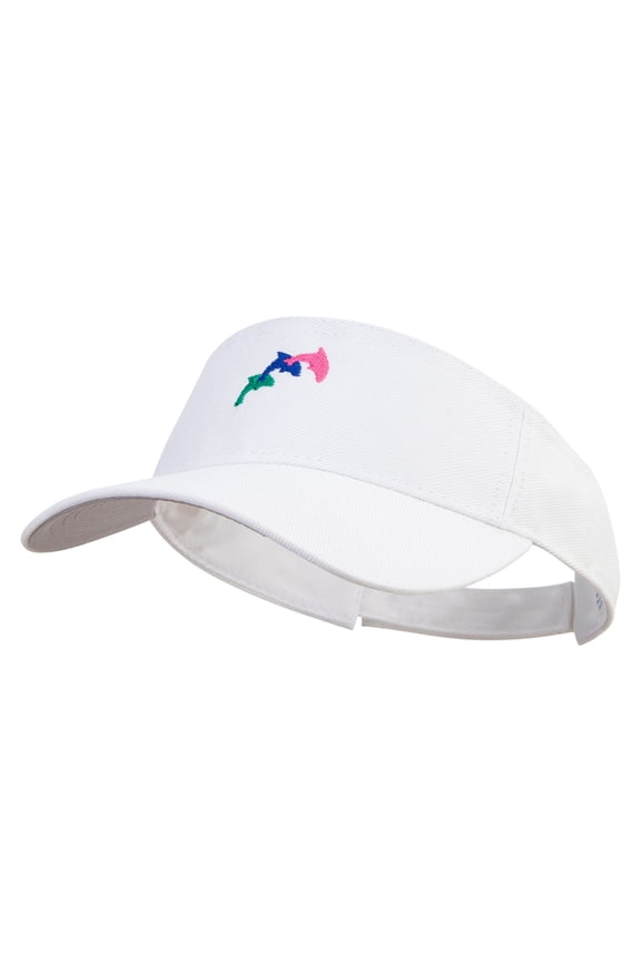 Colorful Dolphin Logo Embroidered Cotton Sports Visors - White OSFM