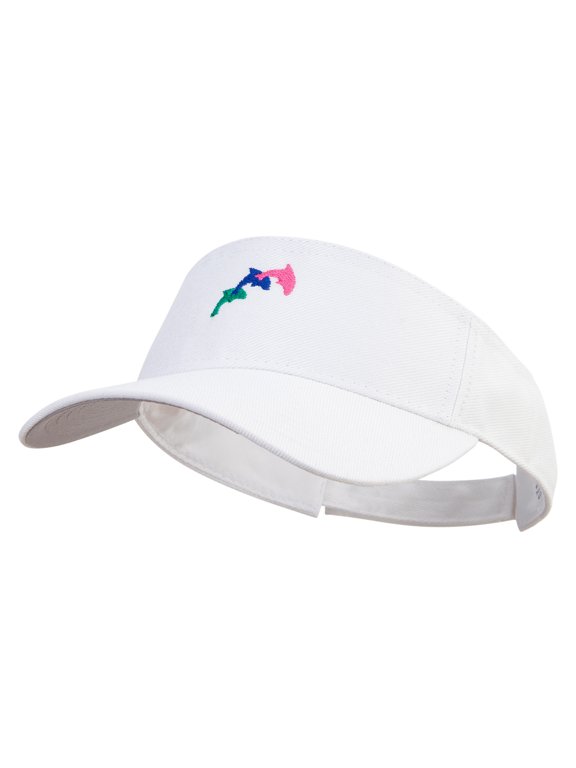 Colorful Dolphin Logo Embroidered Cotton Sports Visors - White OSFM