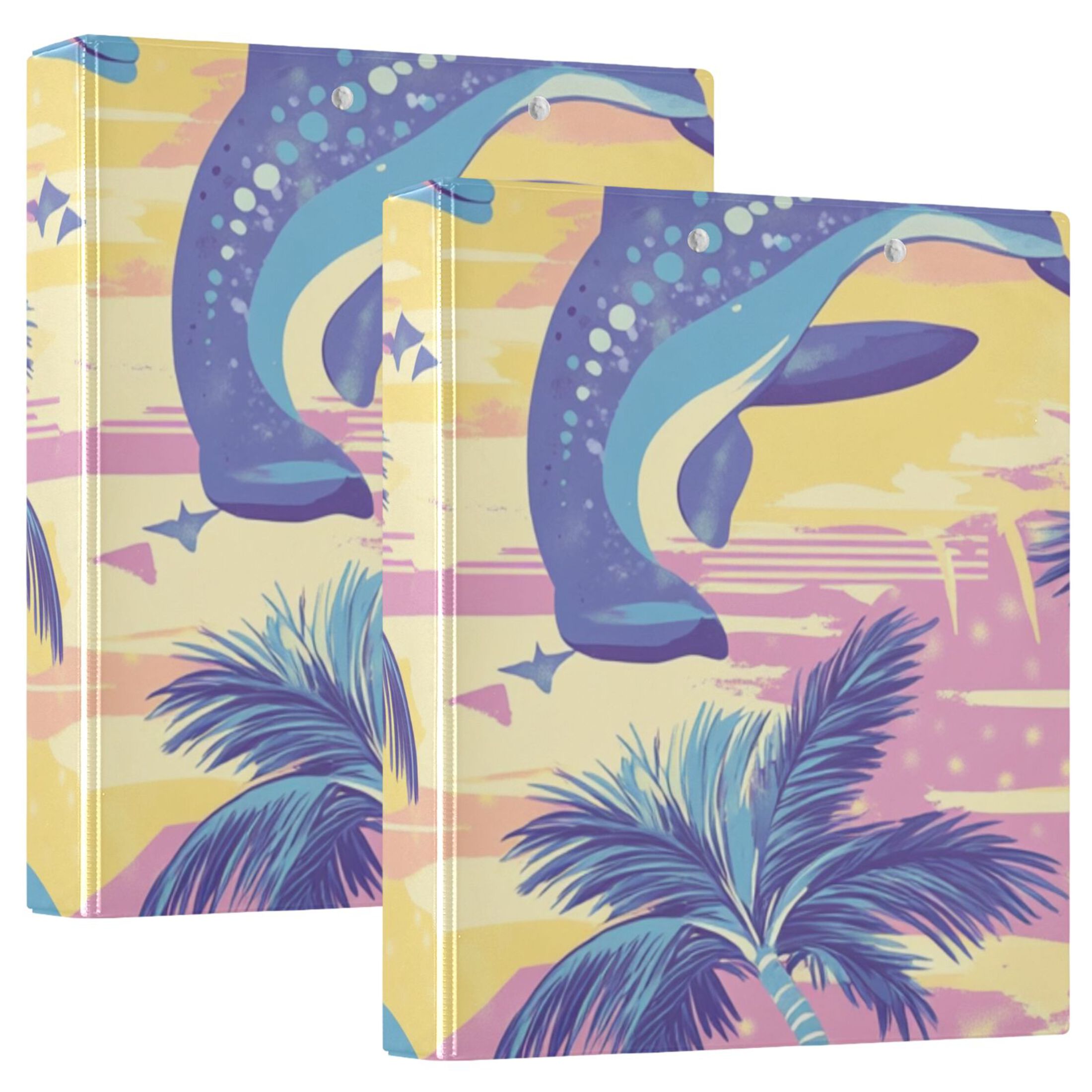 Colorful Dolphins 3 Ring Binders 1.5 inch Hardcover File Folders with Interior Pockets A4 Size Organizer for School Office Hospital