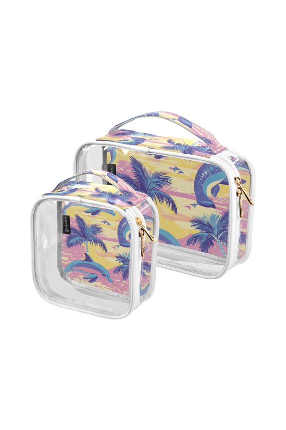 Colorful Dolphins Makeup Bags Set Travel Toiletry Bags Portable Cosmetic Bags Organizer Waterproof 2 Packs