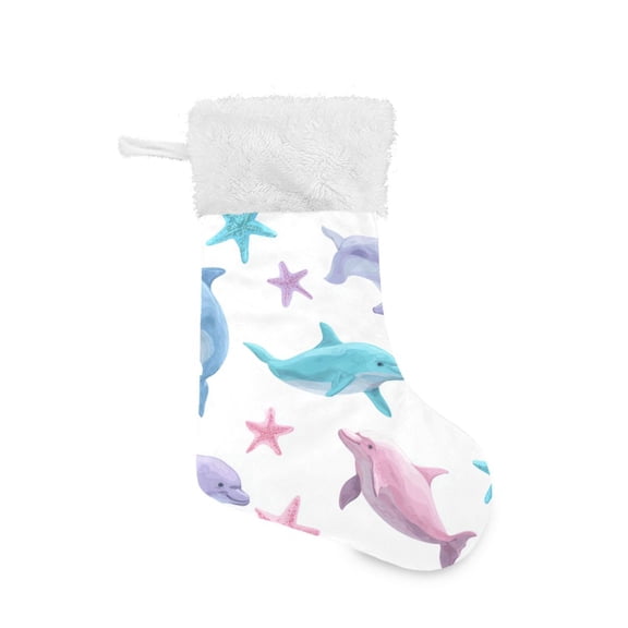 Colorful Dolphins and Starfishes Christmas Stockings Large Capacity 18 inch Gift Bag with Hook Xmas Holiday Decor 1 Pack