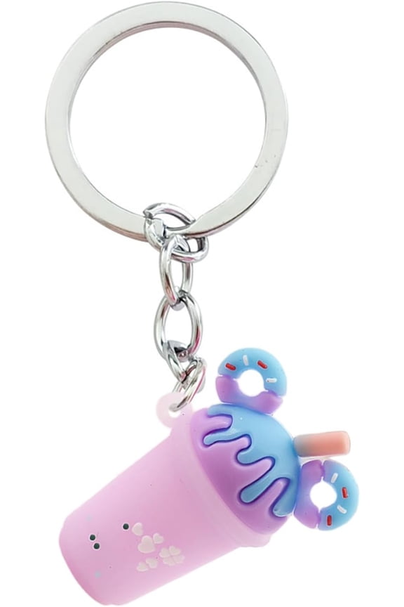 Colorful Donut Boba Tea Charm Keychain - Cute Accessory Keyring for Boba Tea Lovers
