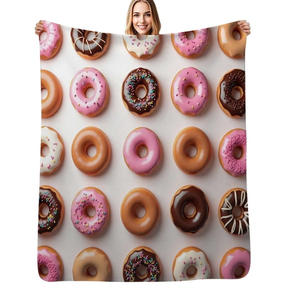 Colorful Donut Pattern Flannel Blanket Warm Soft Bedding Throws Winter Camping Chair Sofa Bed