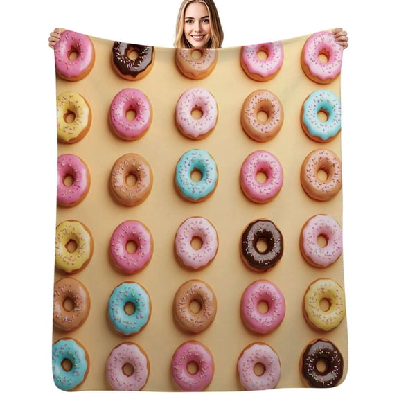 Colorful Donut Pattern Flannel Blankets Soft Warm Throw Blanket Autumn Camping Bedroom Aesthetic Bedspread