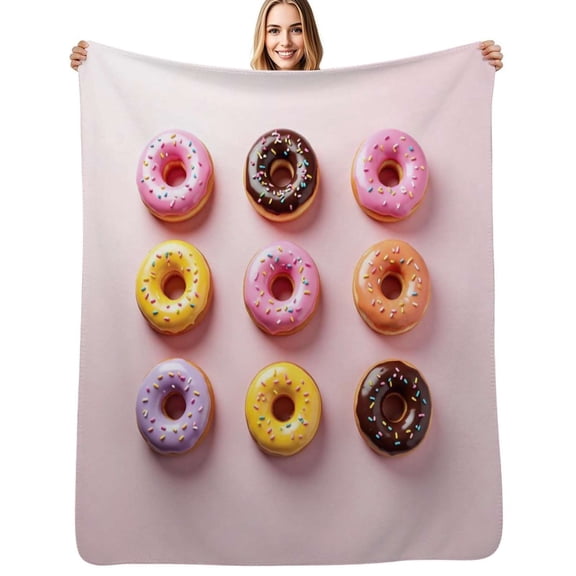 Colorful Donut Pattern Flannel Blankets Soft Warm Throw Blanket Autumn Camping Bedroom Aesthetic Bedspread