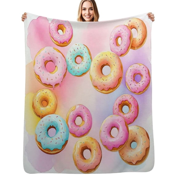 Colorful Donut Pattern Print Flannel Blankets Soft Warm Throw Blanket Autumn Camping Bedroom Aesthetic Bedspread