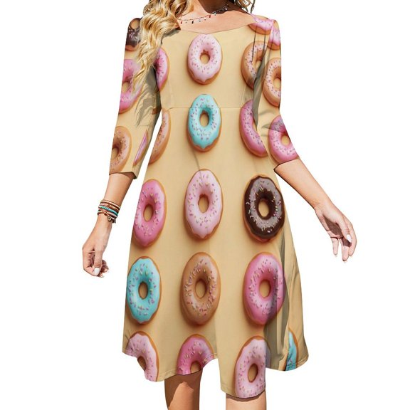 Colorful Donut Pattern Women's Fall Dresses Casual Loose Flowy Swing Shift Dress