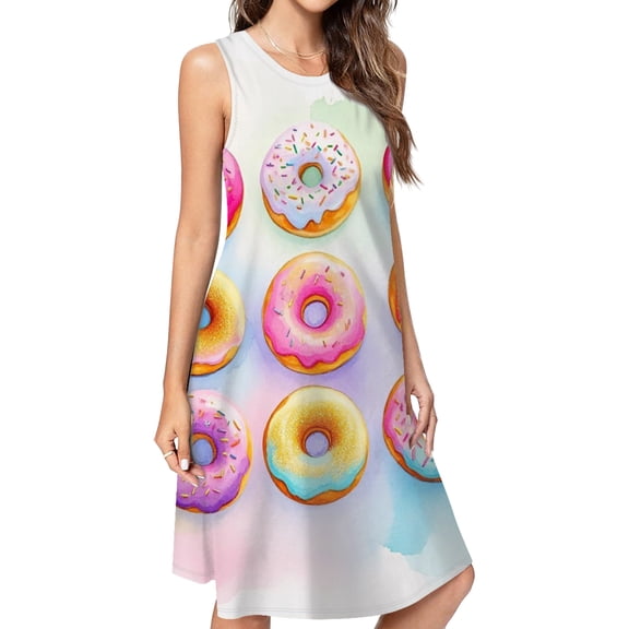 Colorful Donut Print Pattern Dress Loose Women'S Dress Beach Dresses With Pockets Dresses For Womens