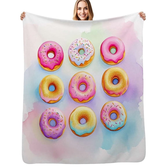 Colorful Donut Print Pattern Flannel Blankets Soft Warm Throw Blanket Autumn Camping Bedroom Aesthetic Bedspread