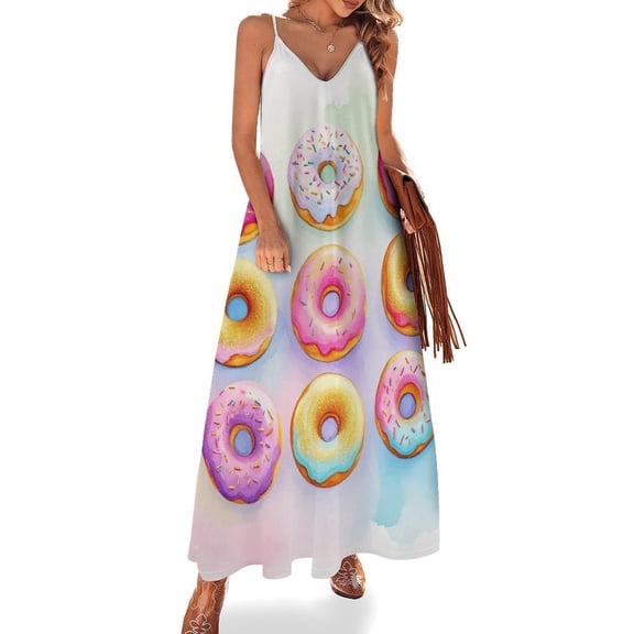 Colorful Donut Print Pattern Sleeveless Dress Dresses Women Summer Women's Summer Clothing