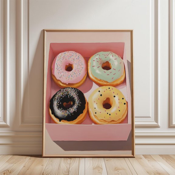 Colorful Donuts Art Print Kitchen Foodie Decor Sweet Dessert Wall Art, Stretched Canvas 8x10in