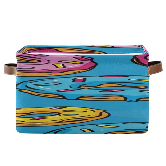 Colorful Donuts Cartoon Square Storage Bins with Handles Collapsible Containing Box 1 Pack
