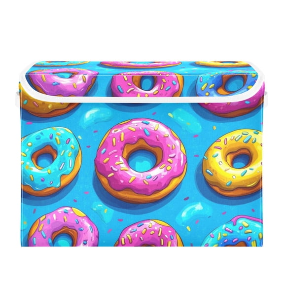 Colorful Donuts Large Storage Bins with Linen Collapsible Lid Storage Box 16.7 x 12.6 x 11.8in