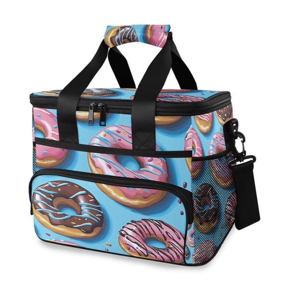 Colorful Donuts on Blue Insulated Lunch Bag 15L Cooler Box for Women Men Work Camping Beach Travel