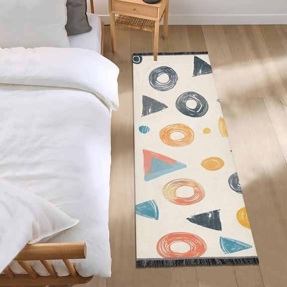 Colorful Doodle Circles Triangles Bedside Runner Rug 2'x 6' Non Slip Carpet Floor Mat Area Rug