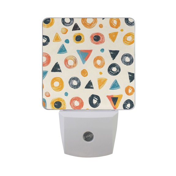 Colorful Doodle Circles Triangles LED Night Light with Smart Sensor Plug Into Wall Dusk to Dawn 2 packs