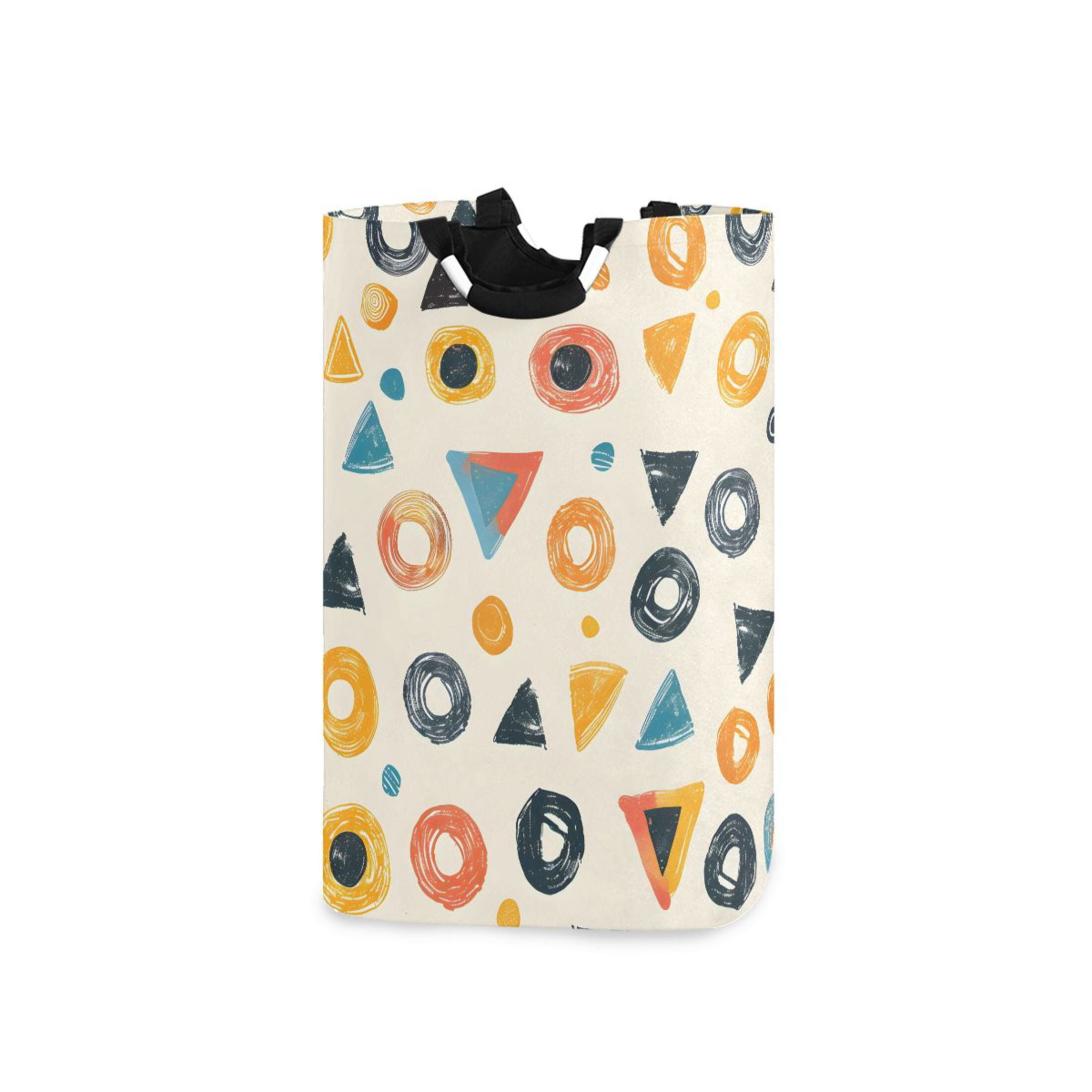 Colorful Doodle Circles Triangles Laundry Basket with Handles Foldable ...