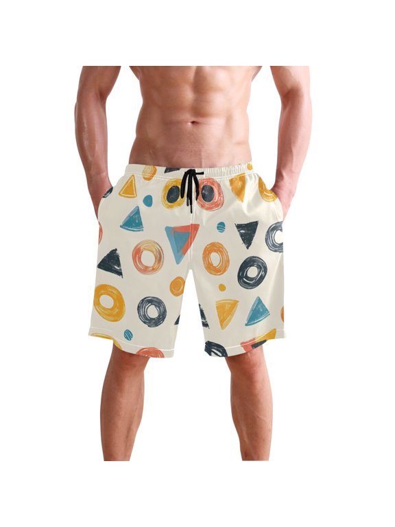 Colorful Doodle Circles Triangles Men's Swim Trunks Beach Shorts Bathing Bottoms M