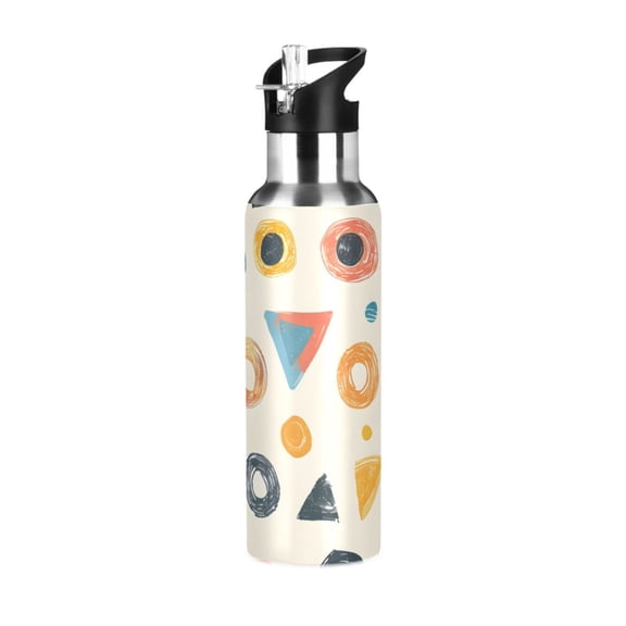 Colorful Doodle Circles Triangles Sports Bottle with Straw Stainless Steel Water Jug Portable Thermal Cup Leak-proof 1000ML