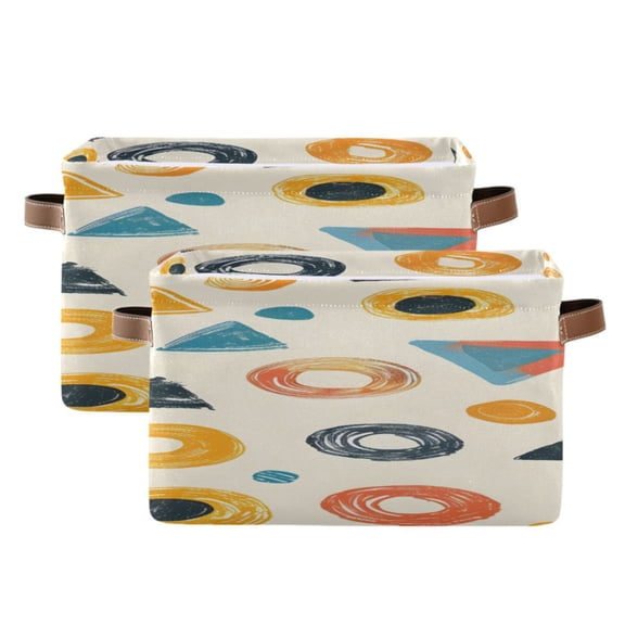 Colorful Doodle Circles Triangles Square Storage Bins with Handles Collapsible Containing Box 2 Packs