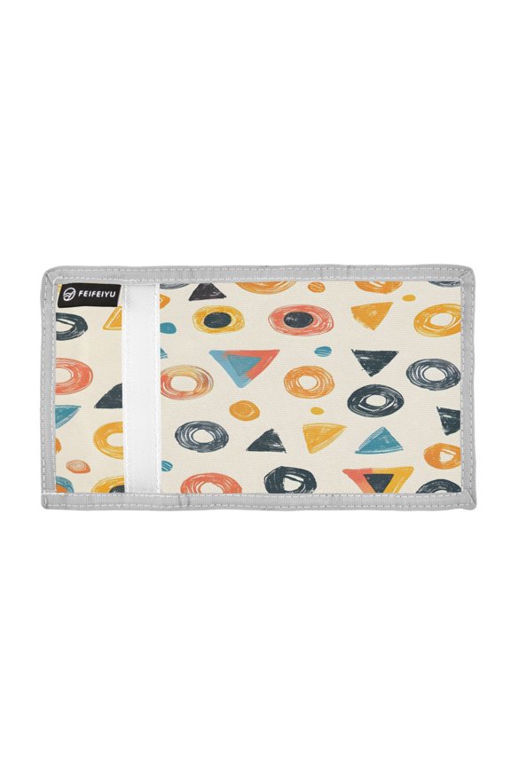 Colorful Doodle Circles Triangles Trifold Wallets Card Holders Coin Pockets with Lanyards Portable Unisex