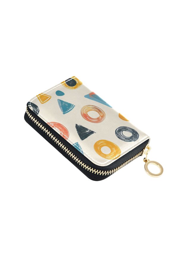 Colorful Doodle Circles Triangles Women's Credit Card Holder PU Leather Zipper Wallet RFID Blocking