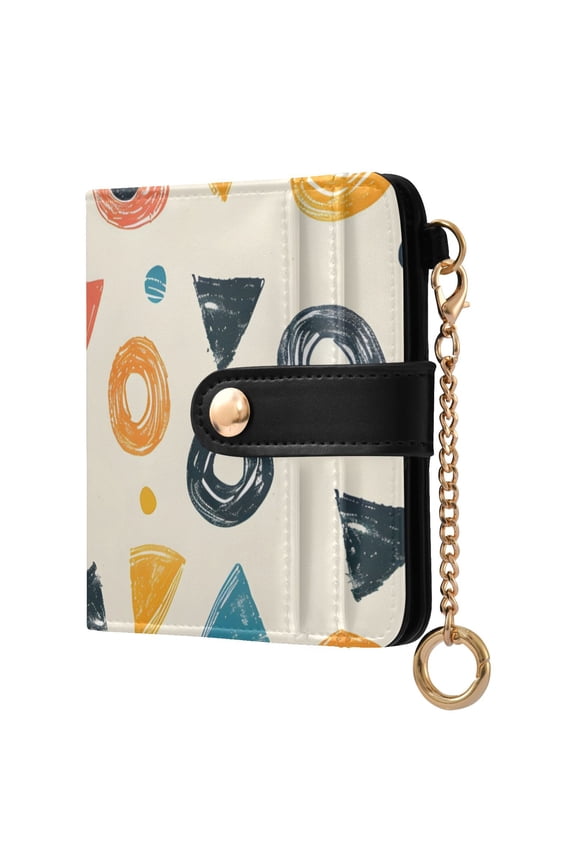 Colorful Doodle Circles Triangles Women's Wallet PU Leather Card Cases RFID Blocking Purse Billfold with Key Ring