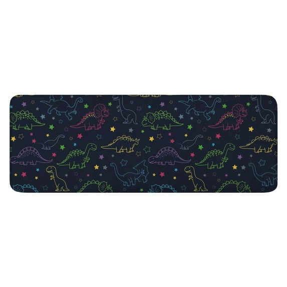 Colorful Doodle Dinosaurs Dark Pattern Kitchen Rug Mat,Kitchen Runner Rugs Non Skid Washable,Decorative Kitchen Floor Mats for Kitchen,Sink,Laundry,17"x47.2"