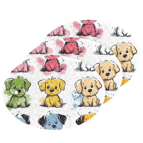 Colorful Doodle Dogs 3 Dish Sponges Bulk Delicate Clean Non Scratch Compressed Sponges Kitchen Sponges BPA Free