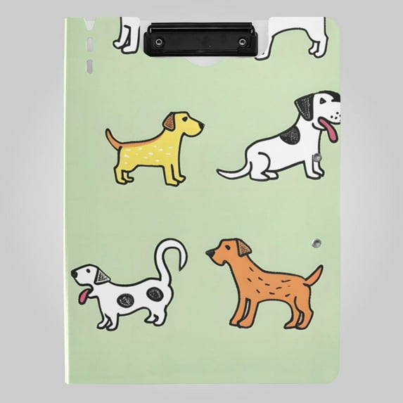 Colorful Doodle Dogs Cute Foldable Binder Folder Clipboard with Pen Slot Double Clips A4 Size File Storage