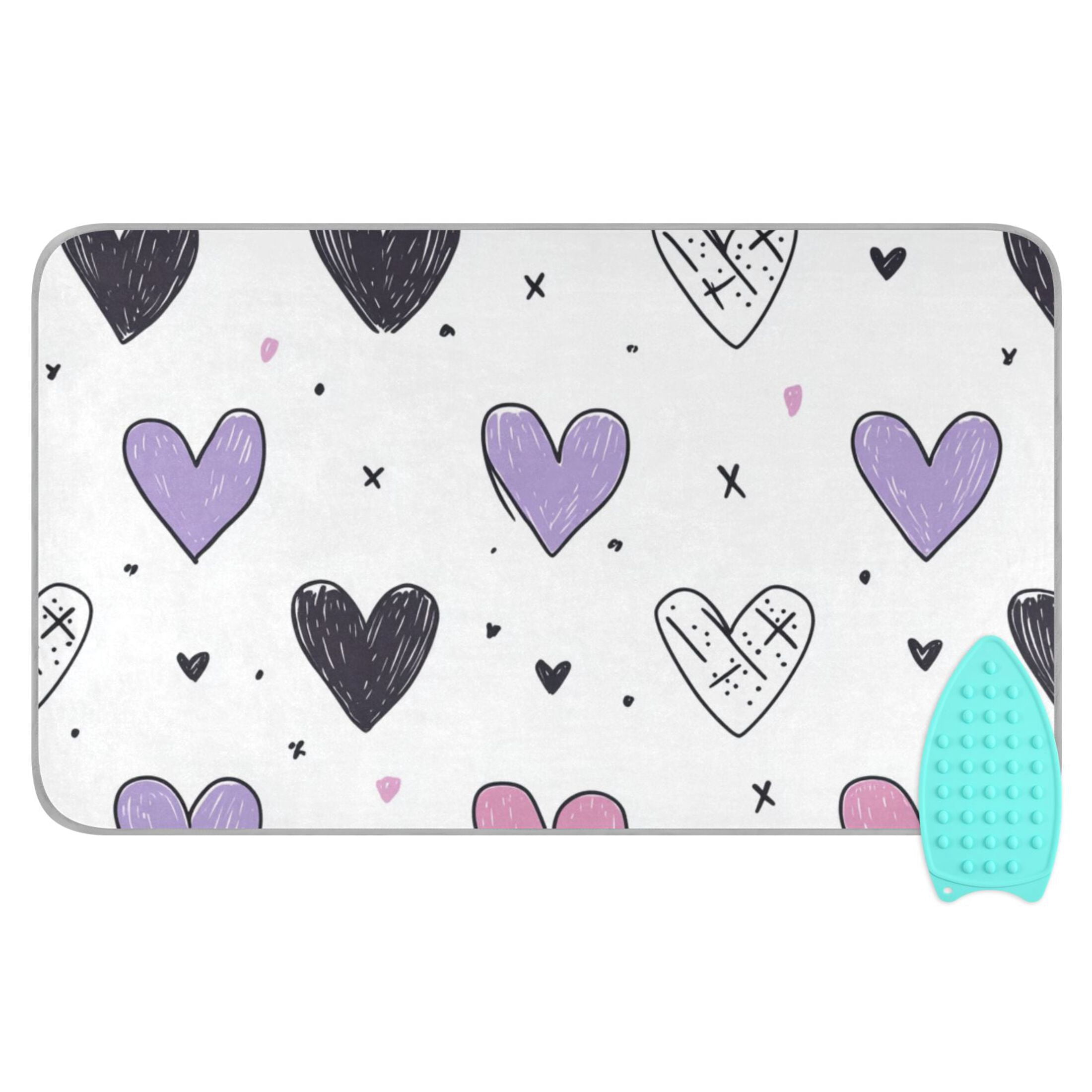 Colorful Doodle Hearts and X Marks Ironing Mat Blanket Portable Travel Ironing Pad Heat Resistant Pad 47.2" x 27.6”