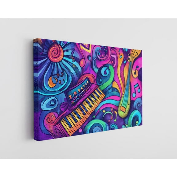Colorful Doodle of Musical Instruments Canvas Wall Art - High-Quality Artistic Print - Handcrafted Music-Inspired Decor - Stylish Wall Art - Gift for Musicians & Music Lovers