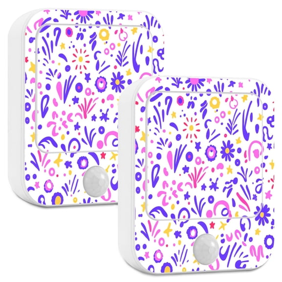 Colorful Doodle Pattern 3-Mode Night Light with Adjustable Brightness - Warm White for Bedrooms and Nurseries 2.72x3.07in