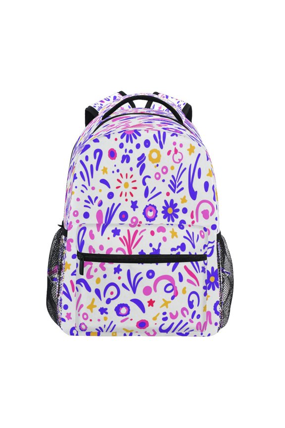Colorful Doodle Pattern Stylish Large Backpack 15L Self-Standing Durable Twill for School, Office and Travel Use