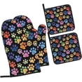 thumbnail image 1 of Colorful Doodle Paw Print Oven Mitts and Pot Holders Sets of 4, Heat-Resistant Hot Pads Non-Slip BBQ Gloves for Kitchen Baking Cooking Grilling, 1 of 6