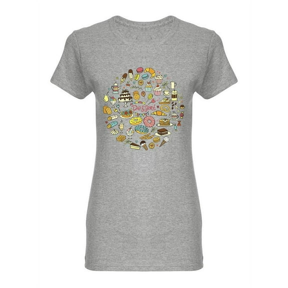 Colorful Doodle Sweets Shaped T-Shirt Women -Image by Shutterstock, Female x-Large